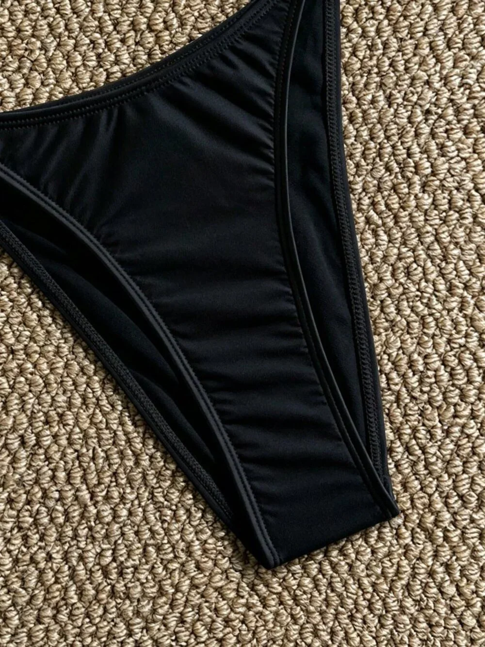 black Sexy Women's Beach Satin Shell Decor Bikini Set